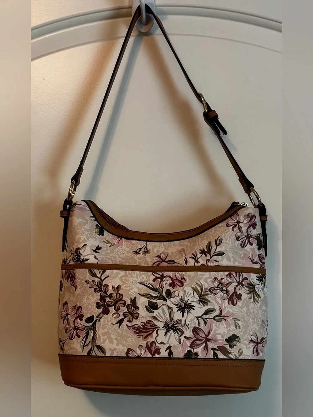 Giani Bernini Floral Print Shoulder Bag Blush Pink Brown Hobo Purse - Picture 7 of 13